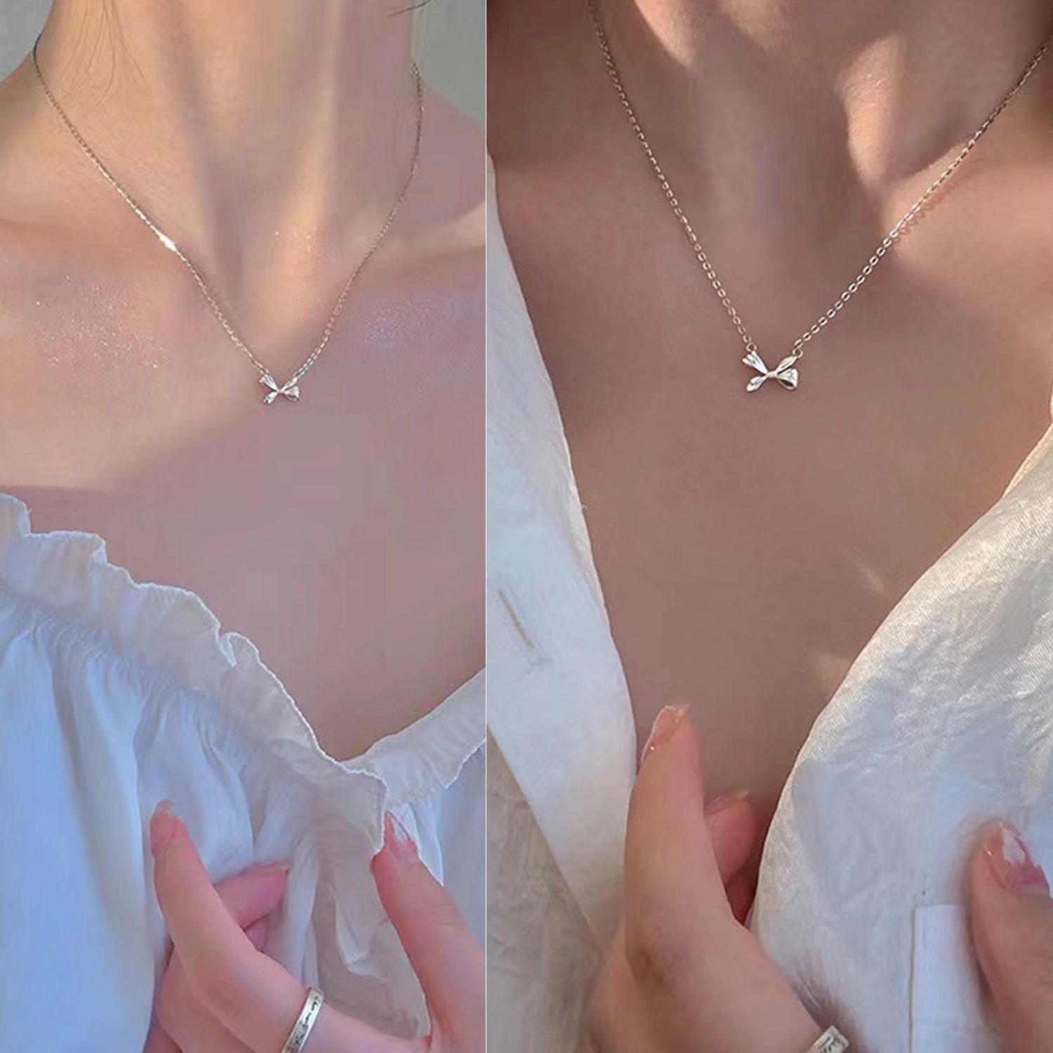 Women's Necklace, Bowknot Pendant Clavicle Chain Thin Necklaces