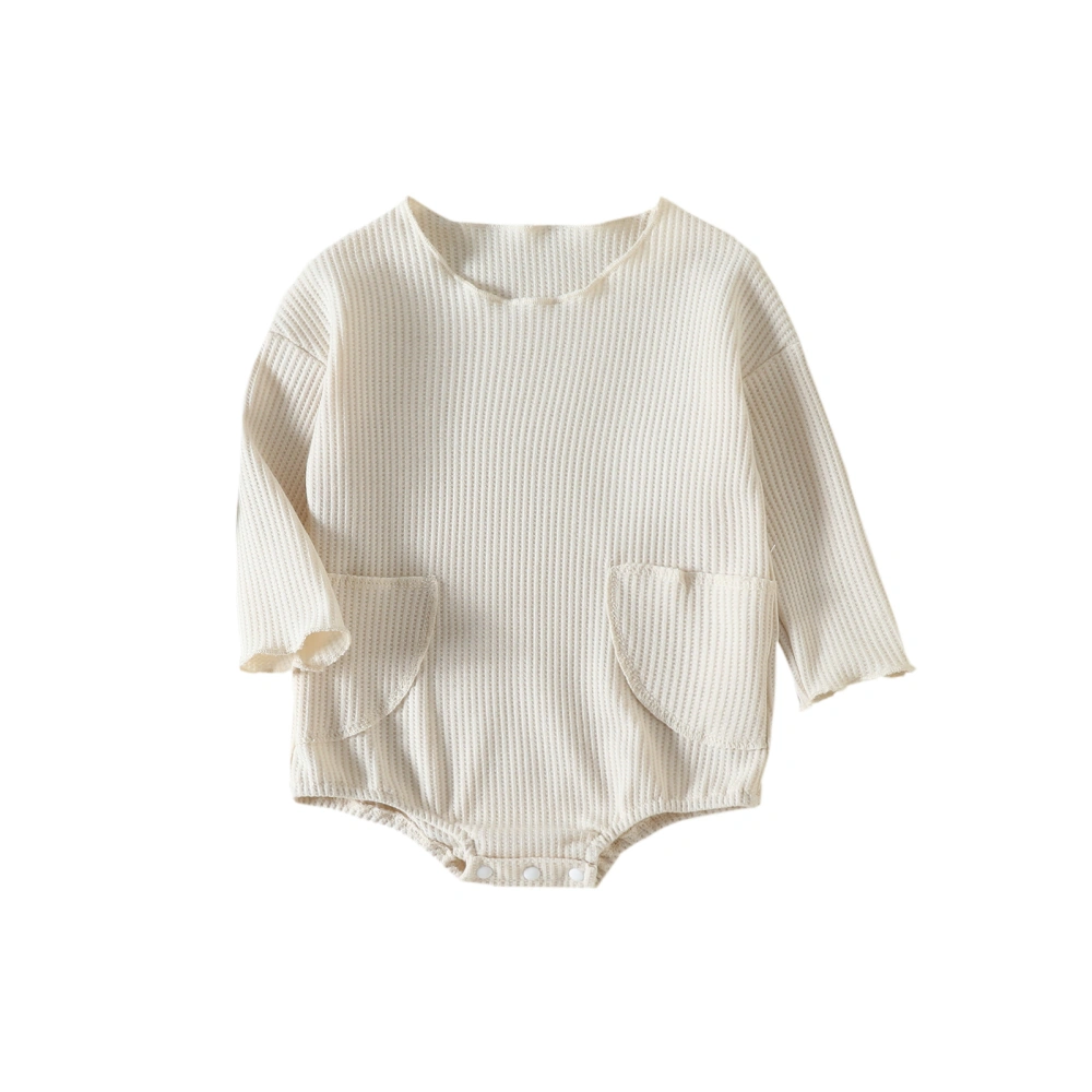 Baby Fall Romper, Long Sleeve Round Neck Waffle Knit Bodysuit