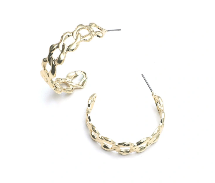 Chain Hoop Earrings C-shaped Fashion Jewelry Gold Hollow out Earrings