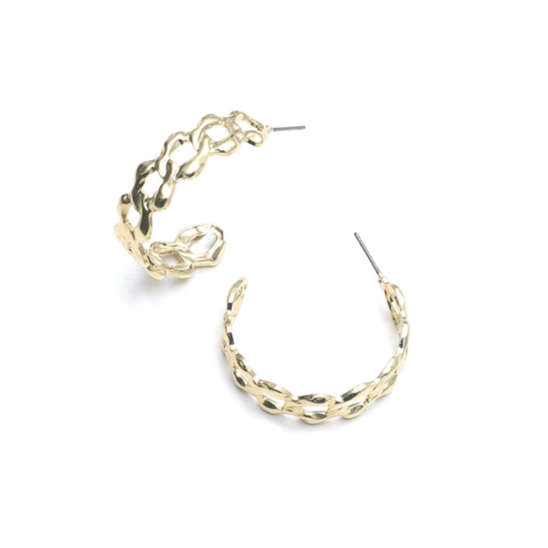 Chain Hoop Earrings C-shaped Fashion Jewelry Gold Hollow out Earrings