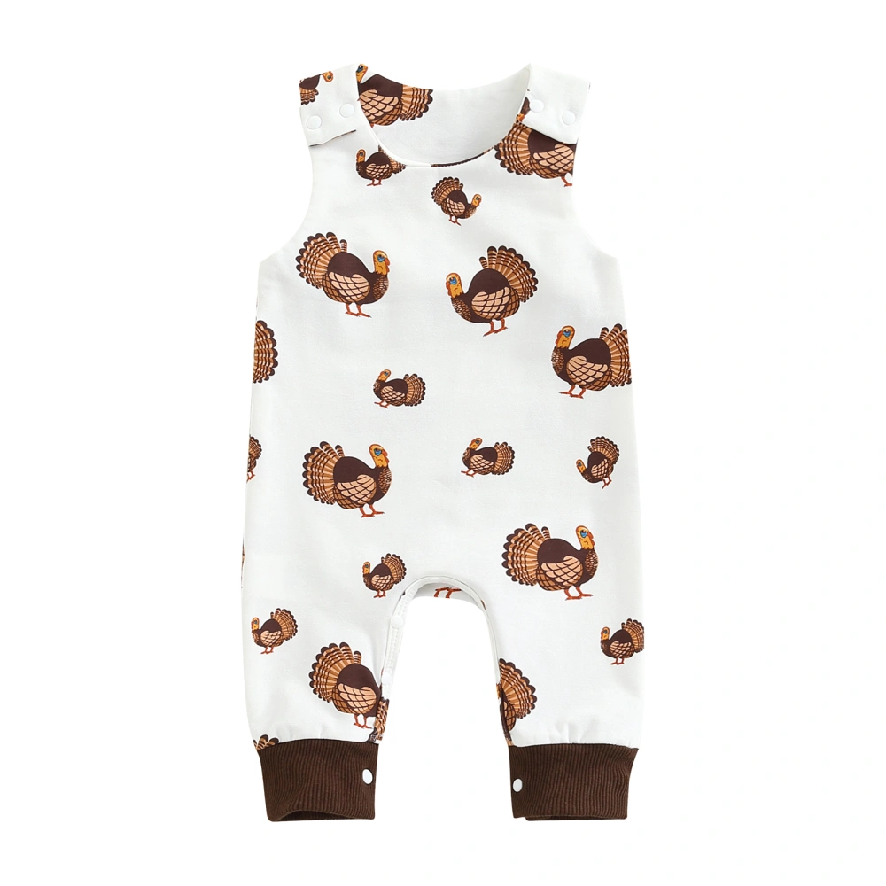 Baby Romper, Cartoon Turkey Print Round Neck Sleeveless Jumpsuit