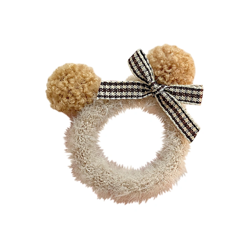 Head Rope, Plush Ear Decor Plaid Patten Bow Elastic Hair Ring