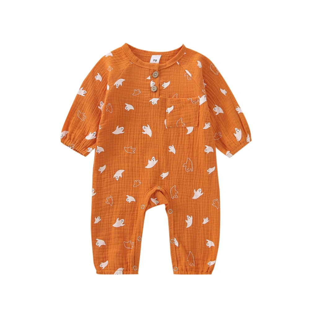 Toddler Girls Halloween Long Sleeve Ghost/Pumpkin Print Jumpsuit