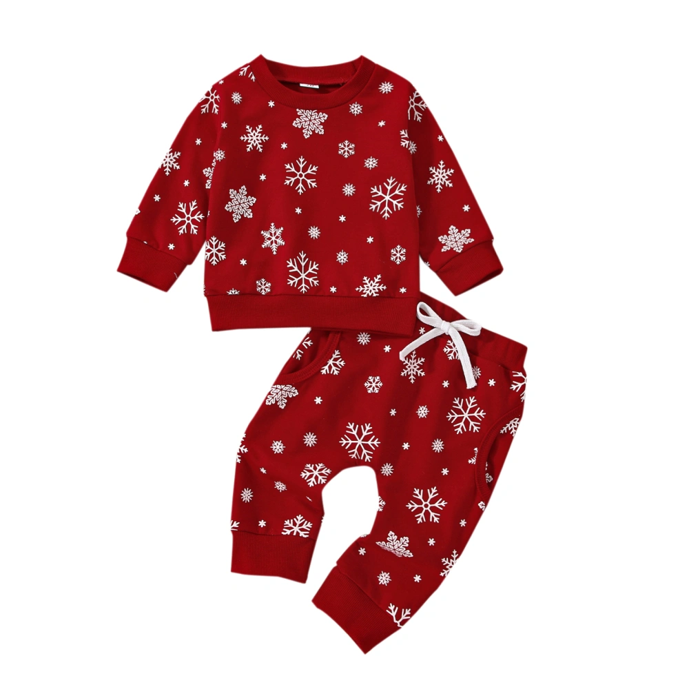 Baby 2Pcs Christmas Outfits, Snowflake Print Pullover Tops and Pants