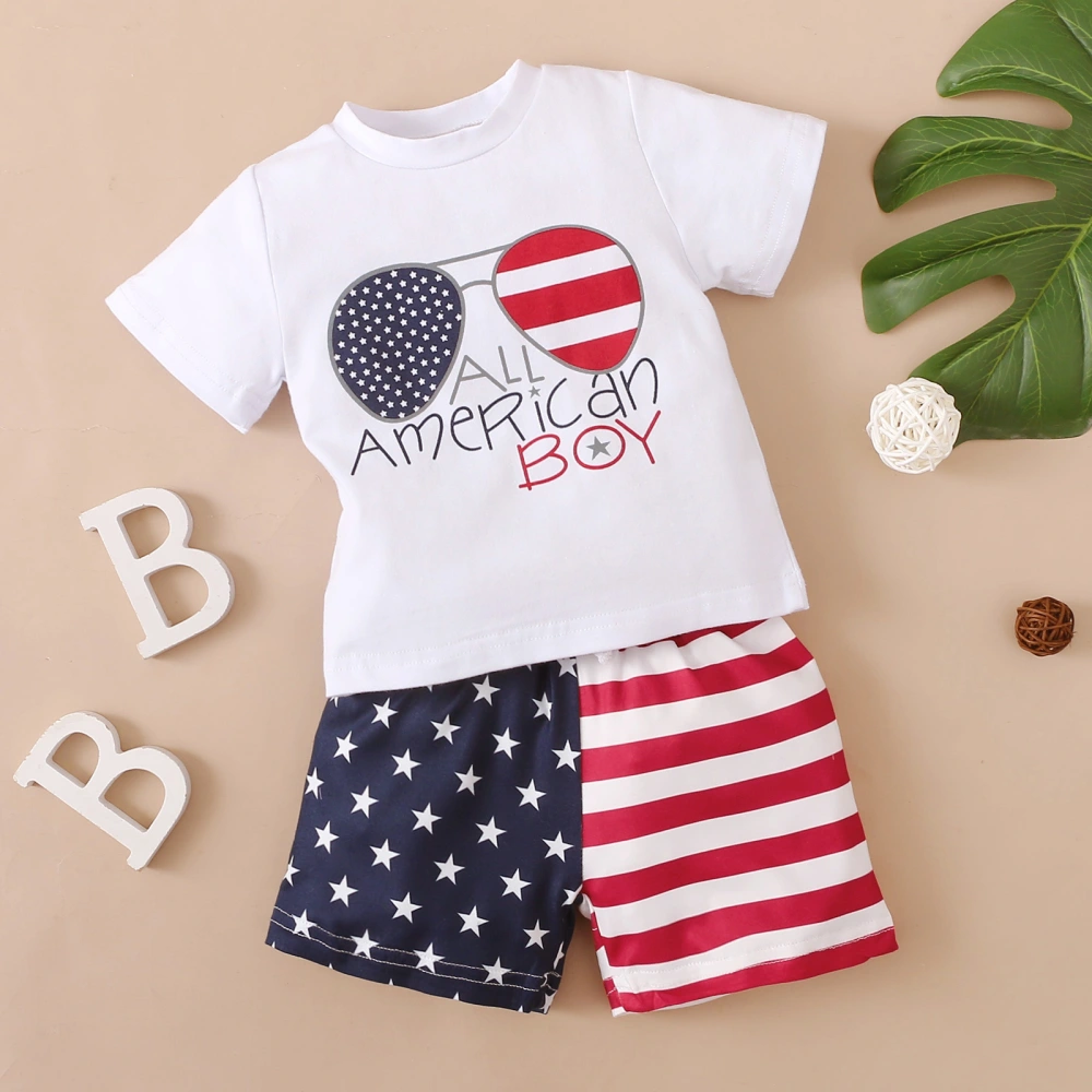 Baby Shorts Sleeve Tops + Shorts, American Boy Letter Clothing