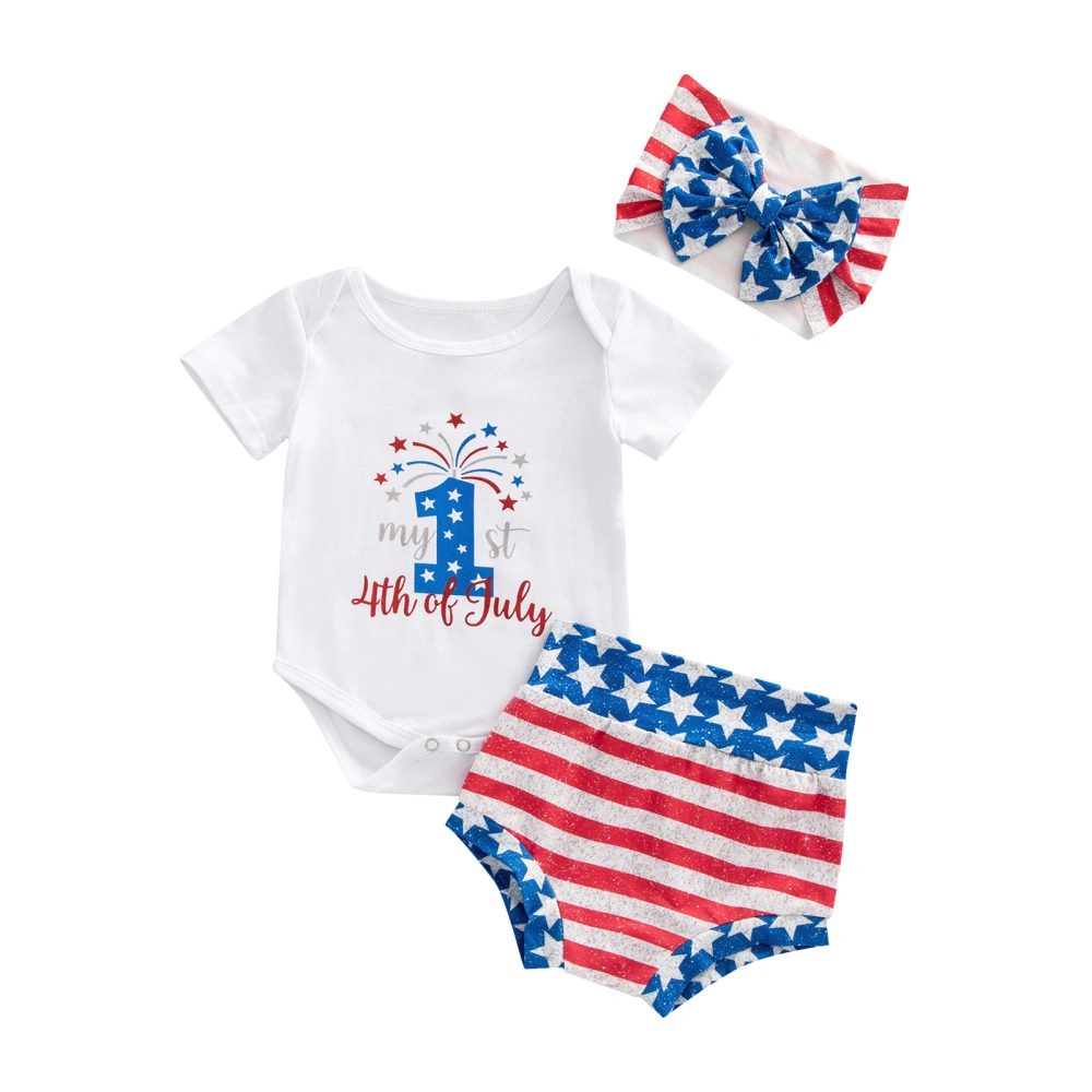 Newborn Baby Outfits Set, Independence Day Romper Shorts Headband