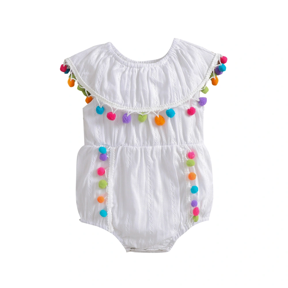 Baby Girls Summer Sleeveless Ruffle Collar Cotton Bobble Romper