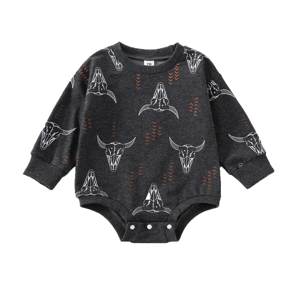 Baby Boys Fall Romper, Long Sleeve Round Neck Bull Head Print Bodysuit