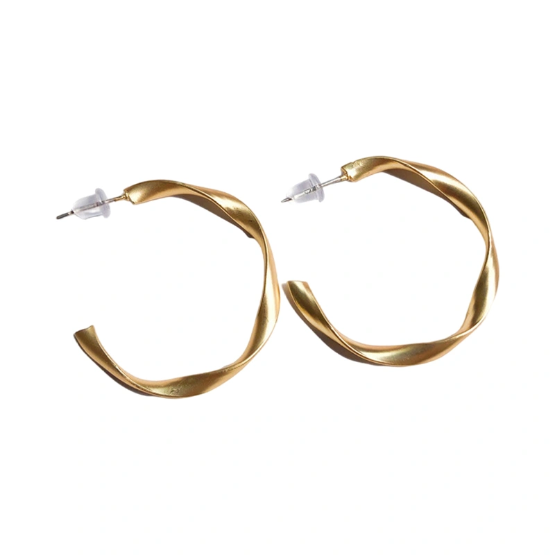 Female Ear Studs, Solid Color C-Shaped Metal Earrings Ear Loop