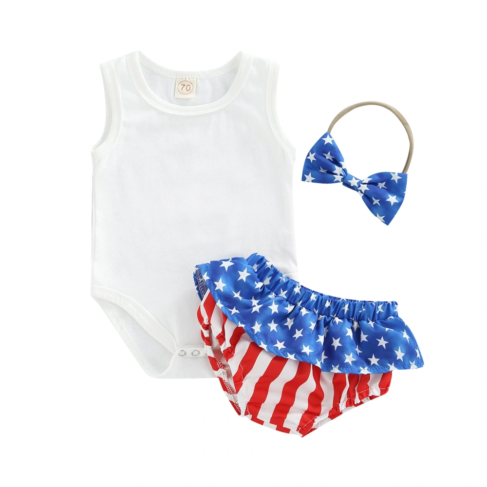 Girl’s Sleeveless Romper and Independence Day Shorts with Headband