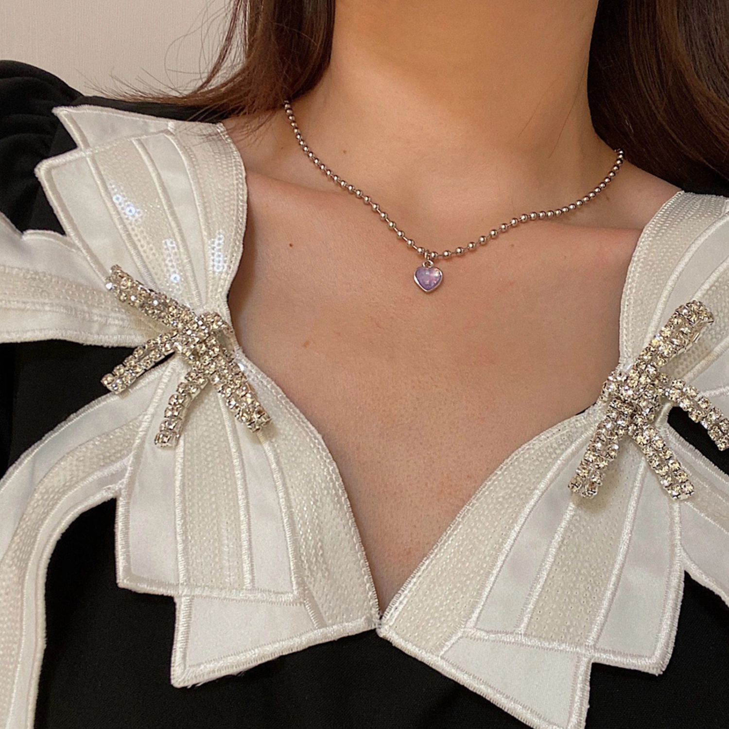 Women Silver Pendant Necklace Unique Heart Design Clavicle Chain 