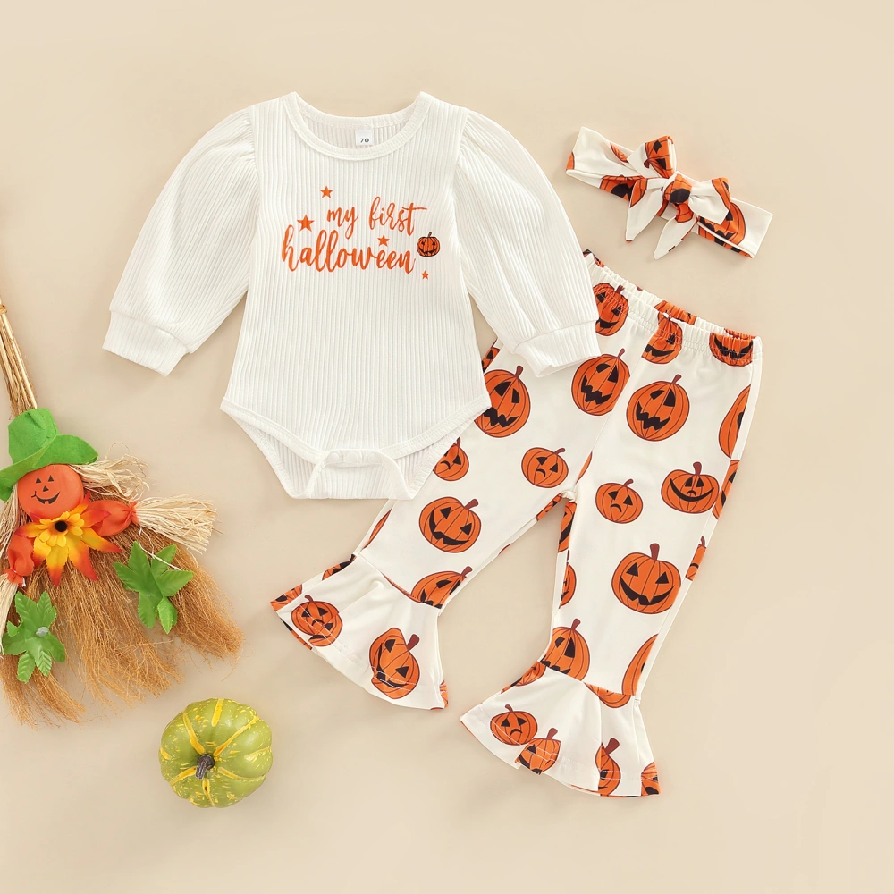 Baby Girls Halloween Romper Set, Romper + Pumpkin Pants + Headband