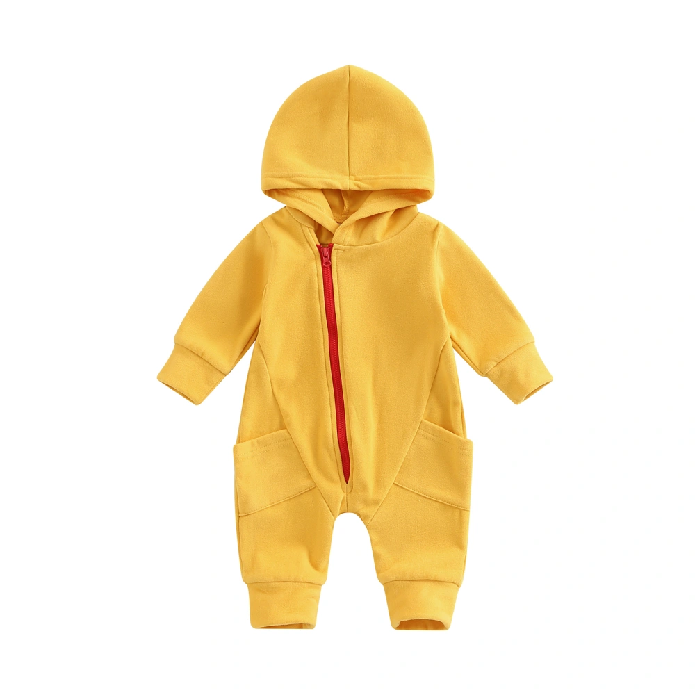 Baby Girl Boy Jumpsuit, Solid Color Hooded Long Sleeve Zipper Rompers