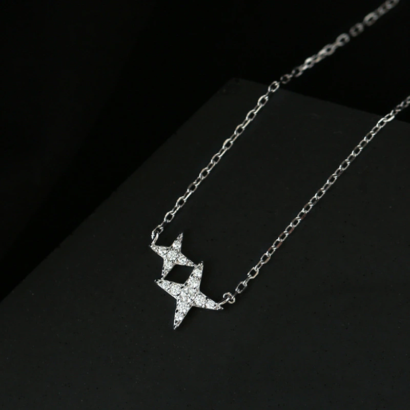 Women Girl Four-pointed Star Necklace Geometric Pendant Clavicle Chain