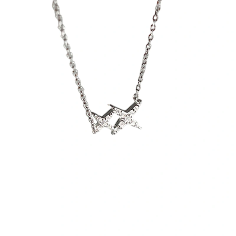 Women Girl Four-pointed Star Necklace Geometric Pendant Clavicle Chain