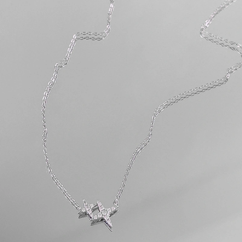 Women Girl Four-pointed Star Necklace Geometric Pendant Clavicle Chain