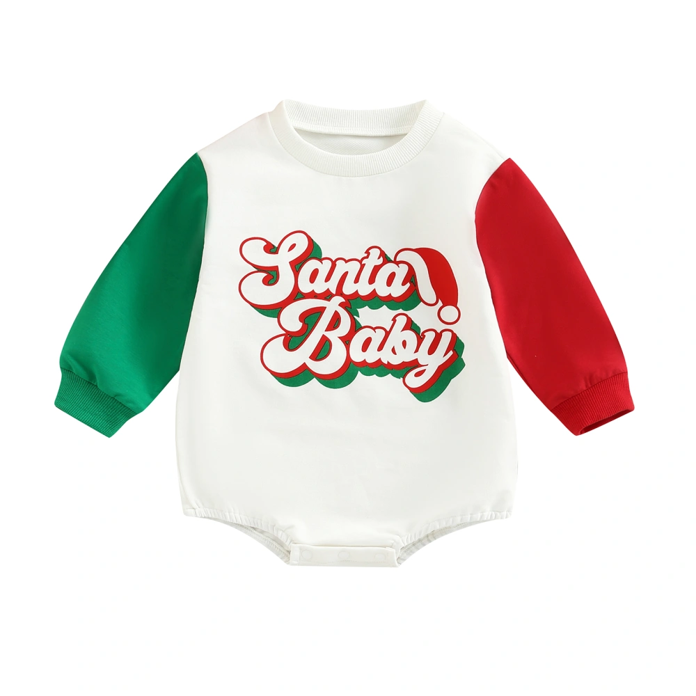 Baby Long Sleeve Round Neck Letters Print Short Christmas Romper 