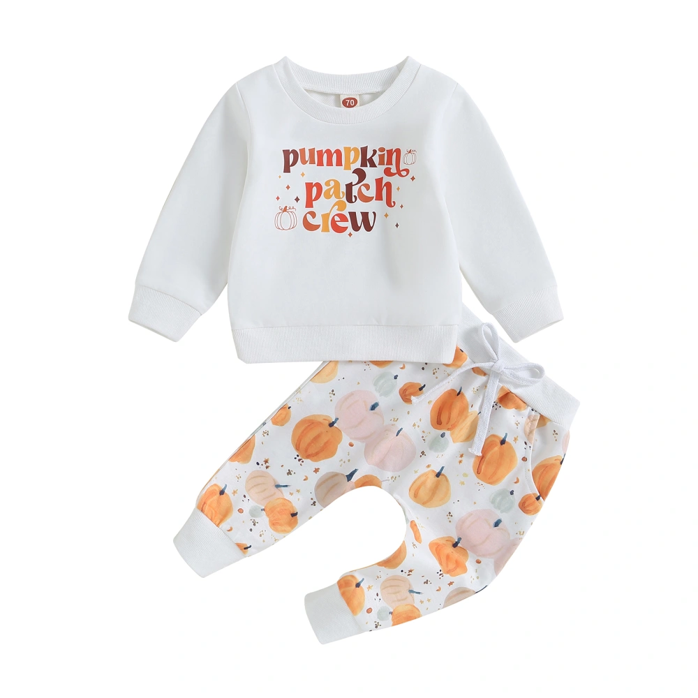 Boys Halloween Pants Set, Letters Print Sweatshirt Pumpkin Sweatpants