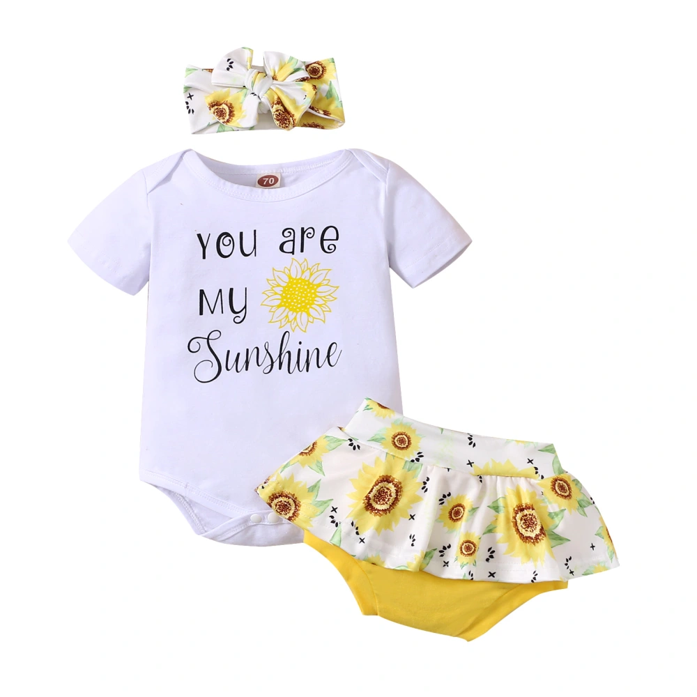 Infant Girl Clothes, O-Neck Jumpsuit + Printed Shorts + Bow Hairband