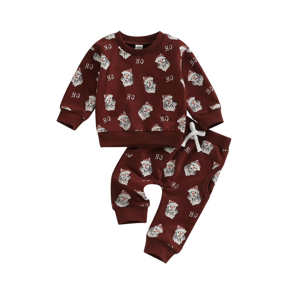 Baby Sportswear Outfit Santa Print Sweatshirt and Sweatpants