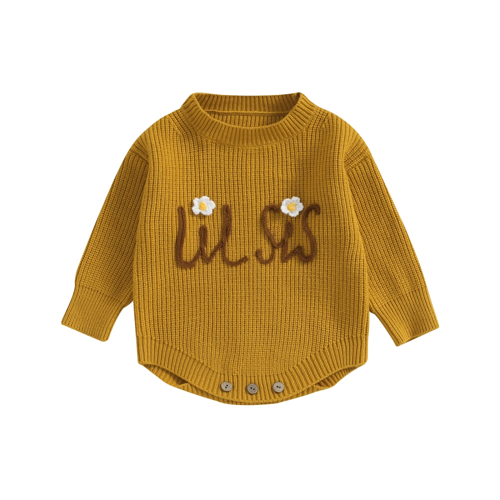 Baby Girls Sweater Romper Letter Embroidery Long Sleeve Knit Jumpsuits