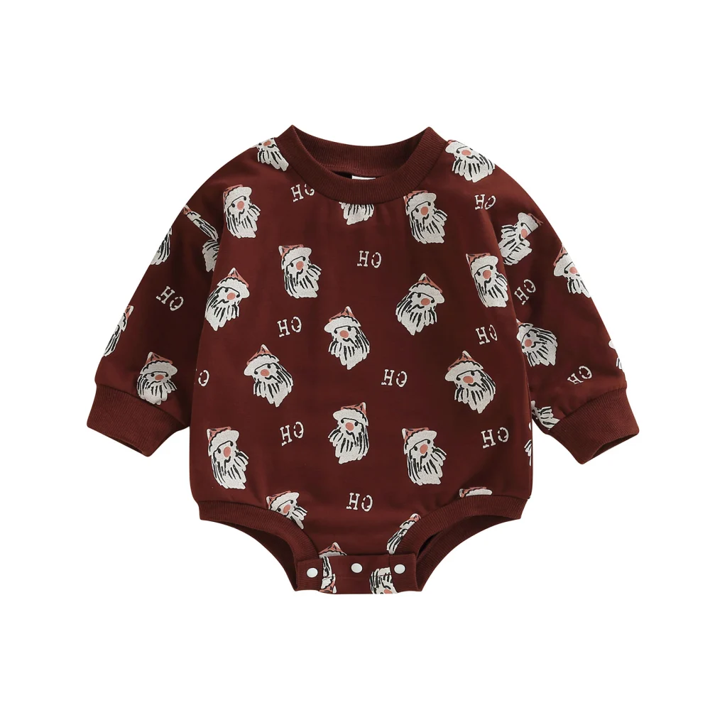 Infant Baby Santa Claus Print Long Sleeve Round Neck Jumpsuit