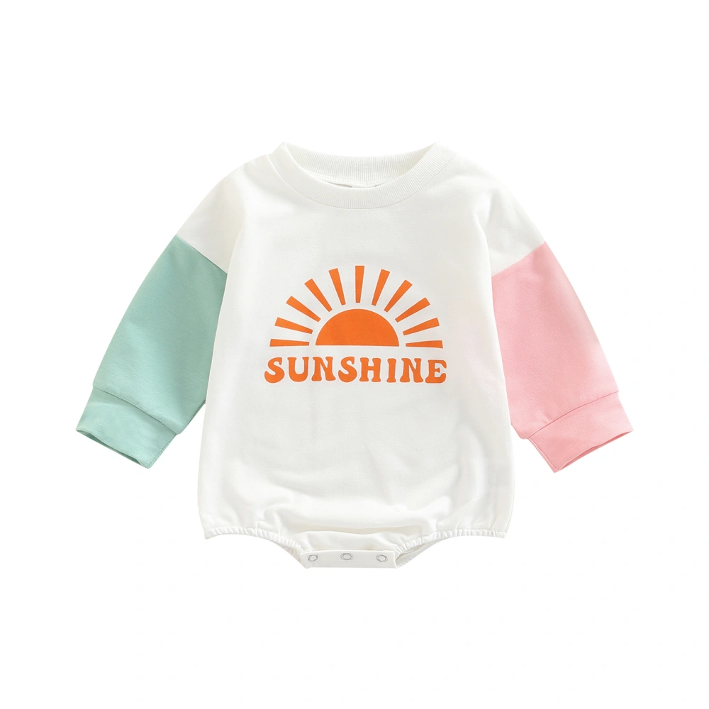 Baby Sun Letter Print Long Sleeve Contrast Romper for Boys Girls