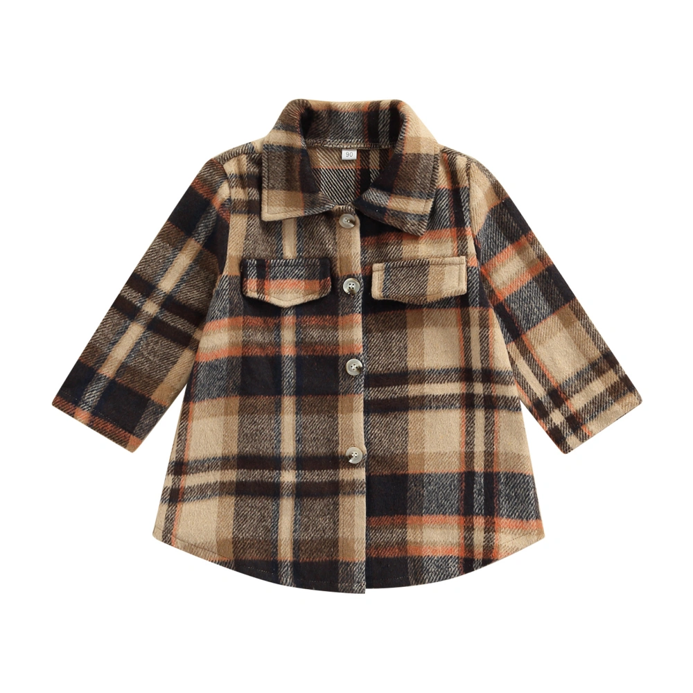 Children's Plaid Pattern Jacket Long-sleeved Button Closure Lapel Tops