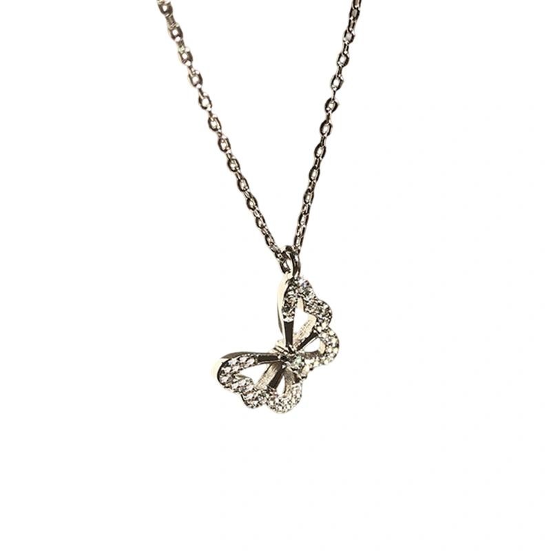 Female Necklace, Rhinestones Butterfly Pendant Collarbone Chain