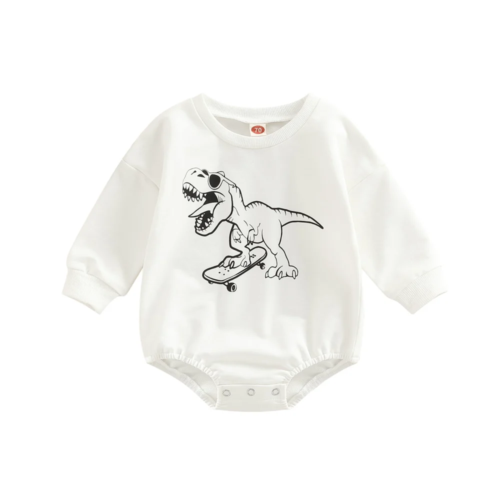 Baby Girl Boys Romper Long Sleeve Round Neck Dinosaur Print Tops