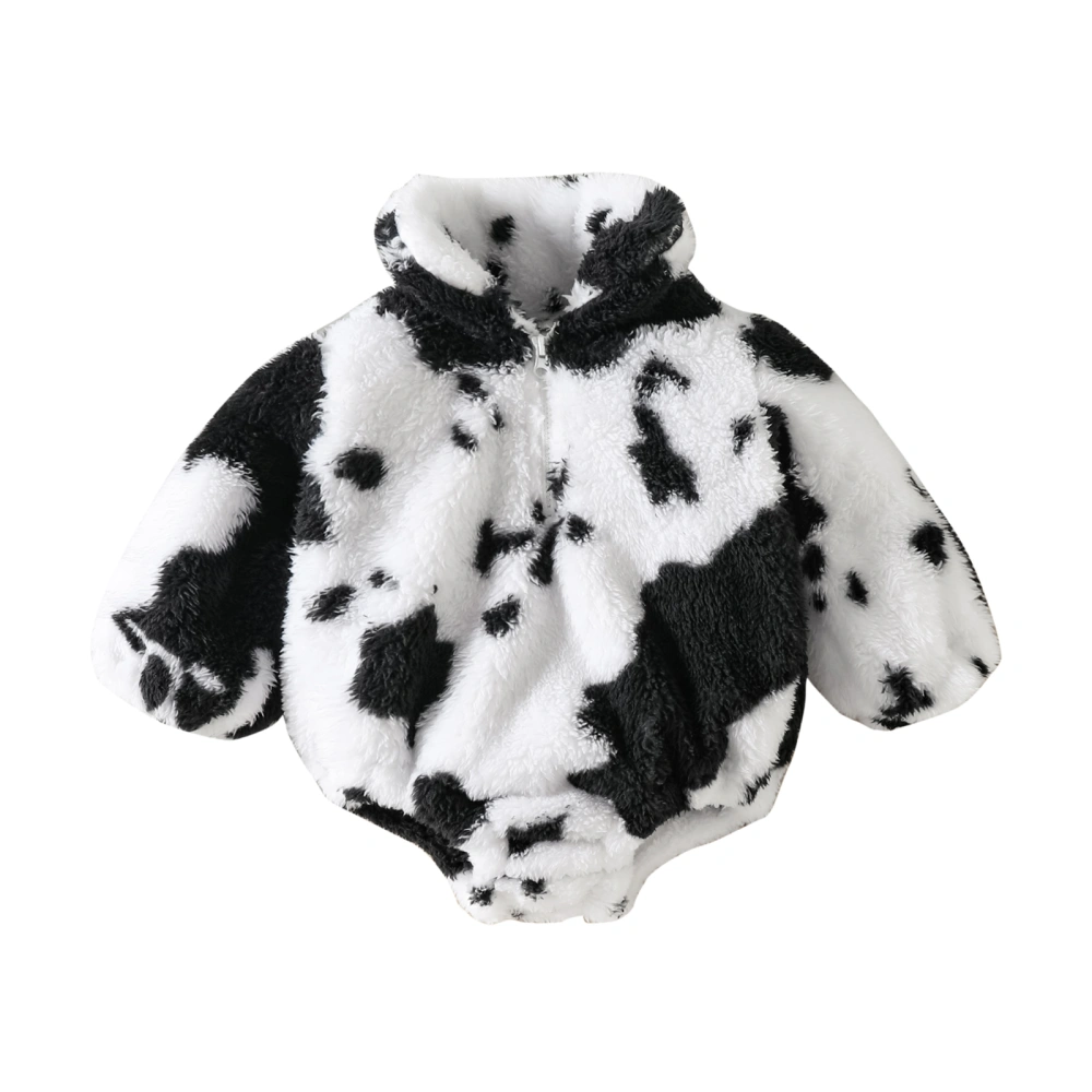 Baby Girls Boys Long Sleeve Stand Collar Cow Print Zipper Playsuit