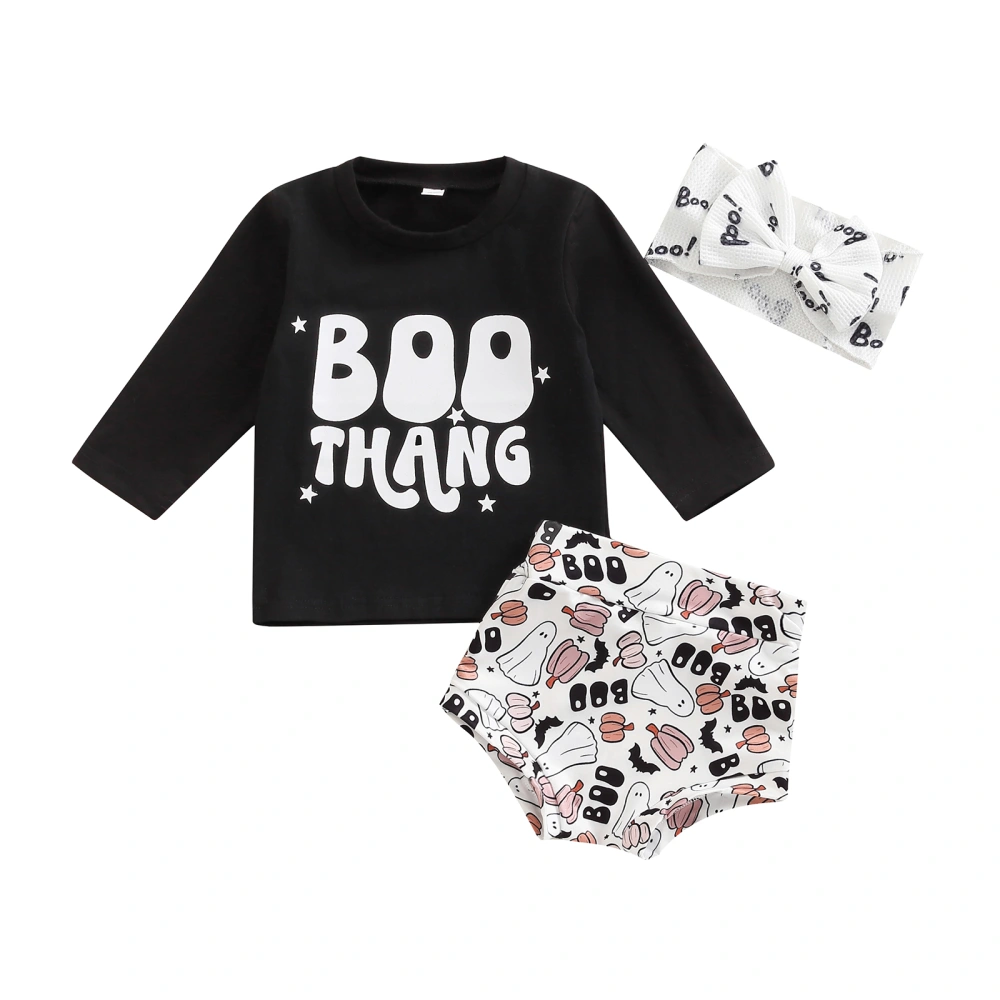 Baby 3 Pieces Outfits, T-Shirt + Ghost Pumpkin Shorts + Headband