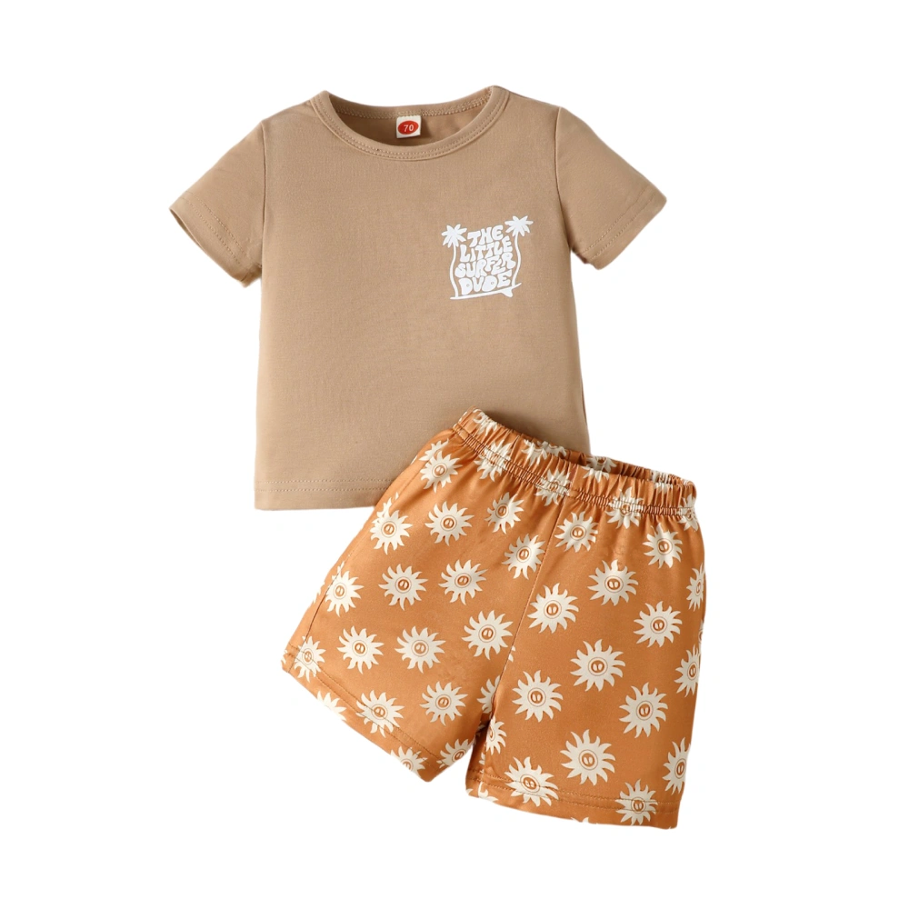 Toddler Boys 2 Piece Outfits Letter Print T-Shirt and Sun Print Shorts