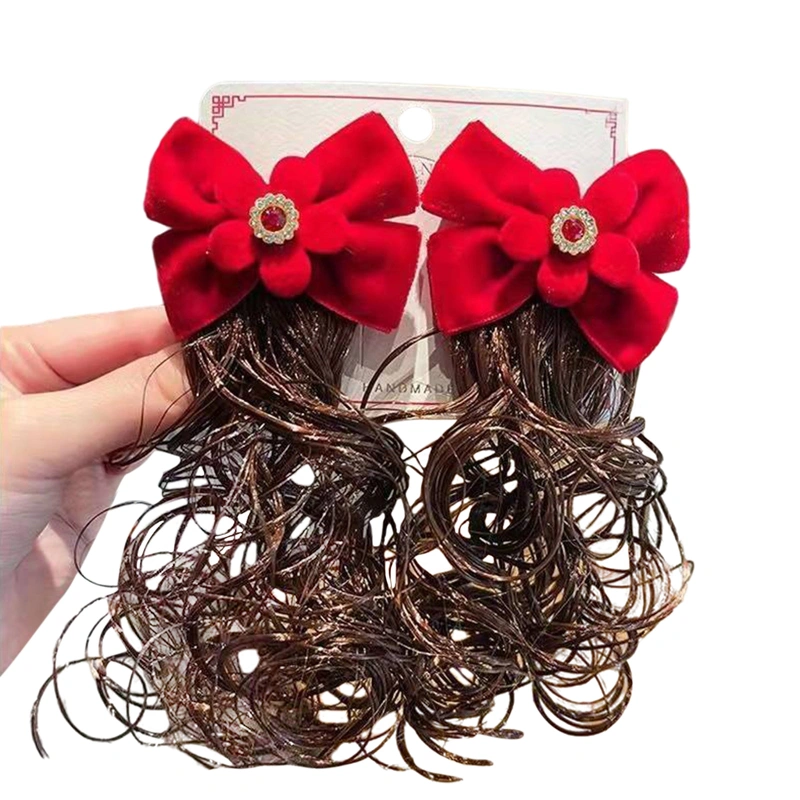 Kid Girl Wig Hair Clips Chinese Style New Year Christmas Wig Hairpin