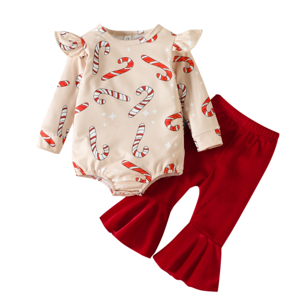 Baby 2 Pieces Christmas Outfit, Crutch Print Fly Sleeve Romper + Pant