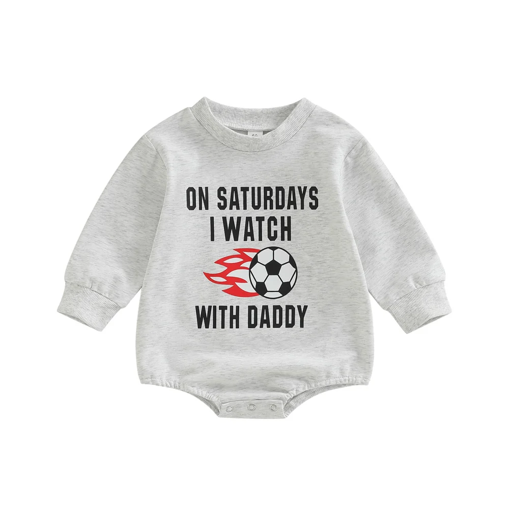 Baby Boys Girls Romper, Long Sleeve Letters Soccer Print Fall Bodysuit