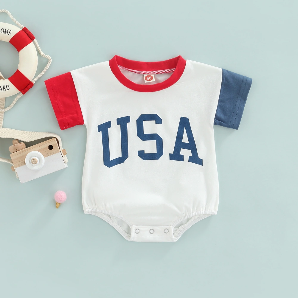 Children Jumpsuit, Contrast Color Short Sleeves Letter Print Romper