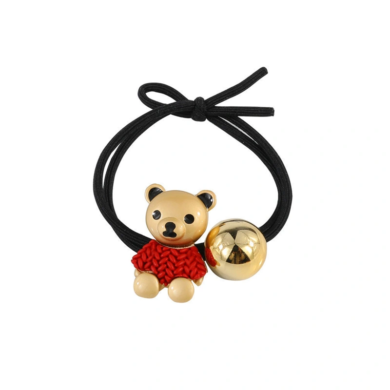 Elastic Hair Tie, Cartoon Bear Bead Ponytail Holder, Hair Accessories