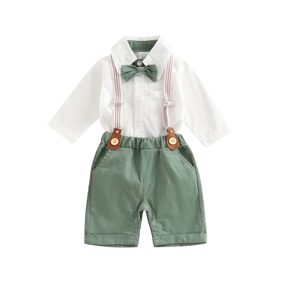 Boys Romper with Bow Tie + Shorts + Suspender Shoulder Strap 