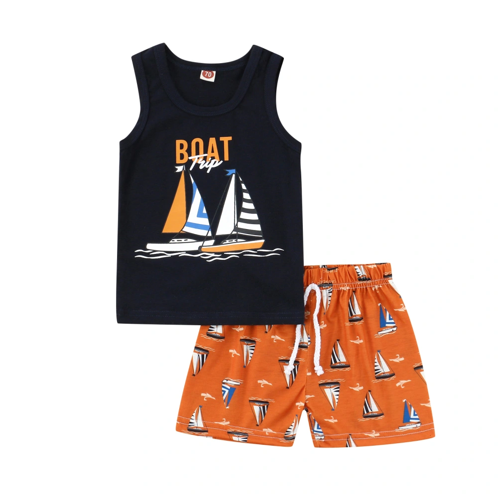 Baby Boy Summer Outfit Sailboat Print Sleeveless Tank Tops with Shorts