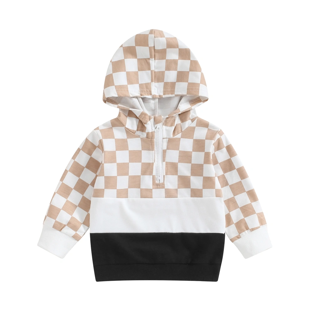 Toddler Fall Hoodies Checkerboard Contrast Color Long Sleeve Pullover