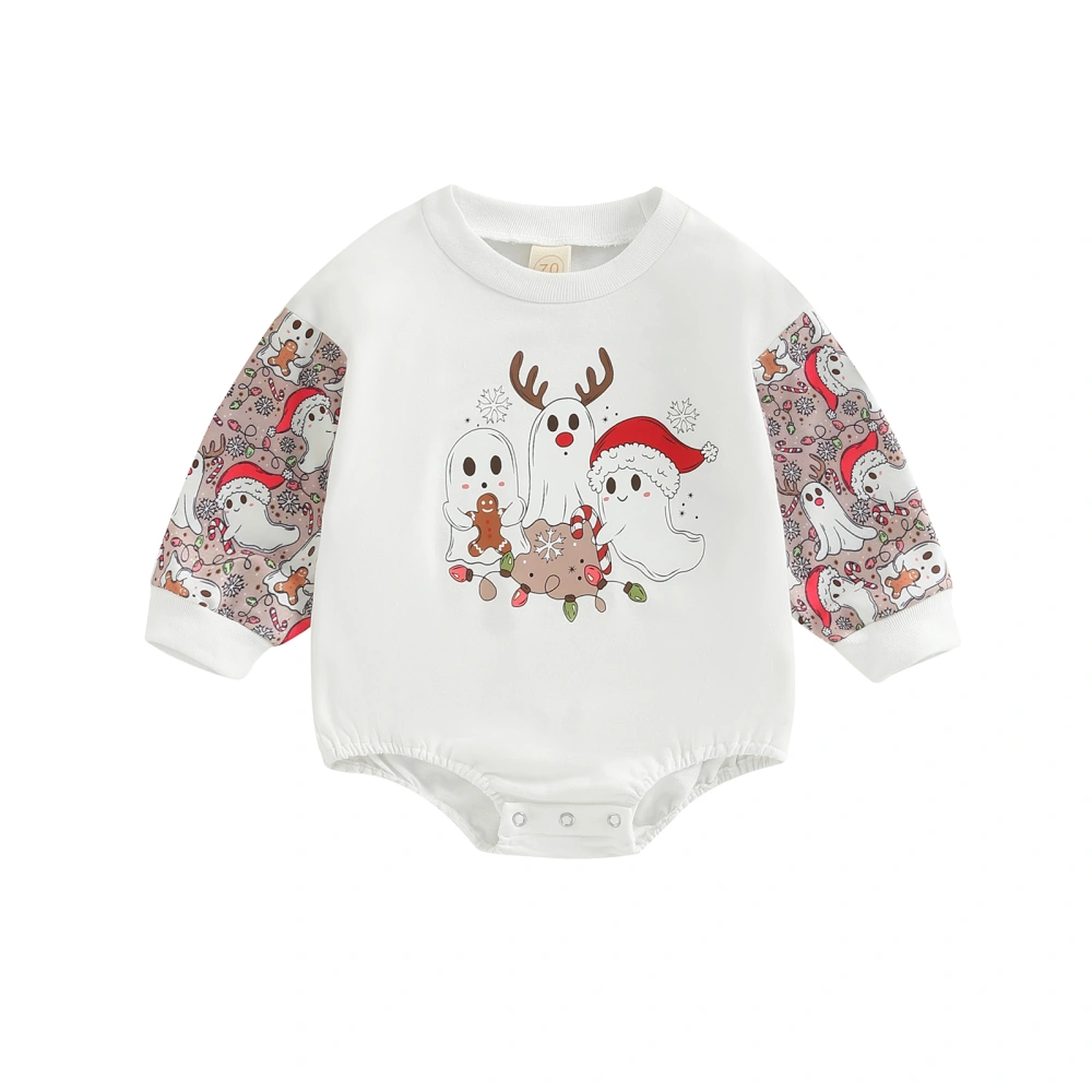 Baby Autumn Long Sleeve O Neck Ghost Christmas Hat Print Romper