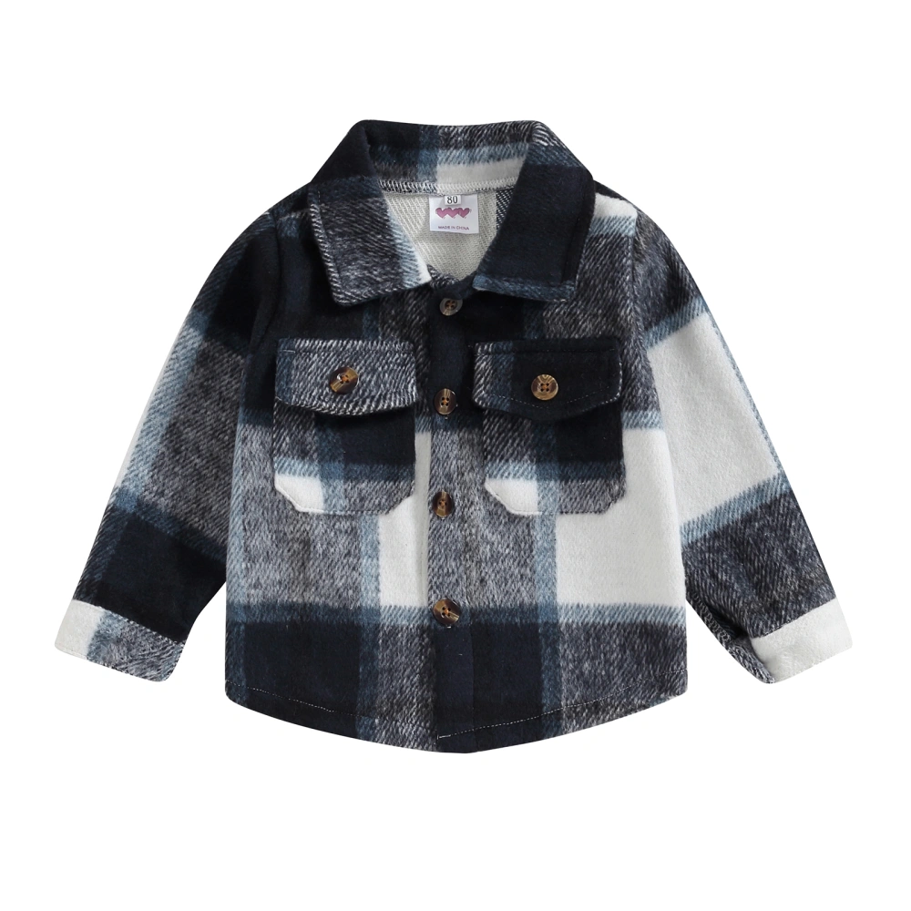 Boy Autumn Plaid Print Flannel Coat, Long Sleeve Lapel Button Outwear