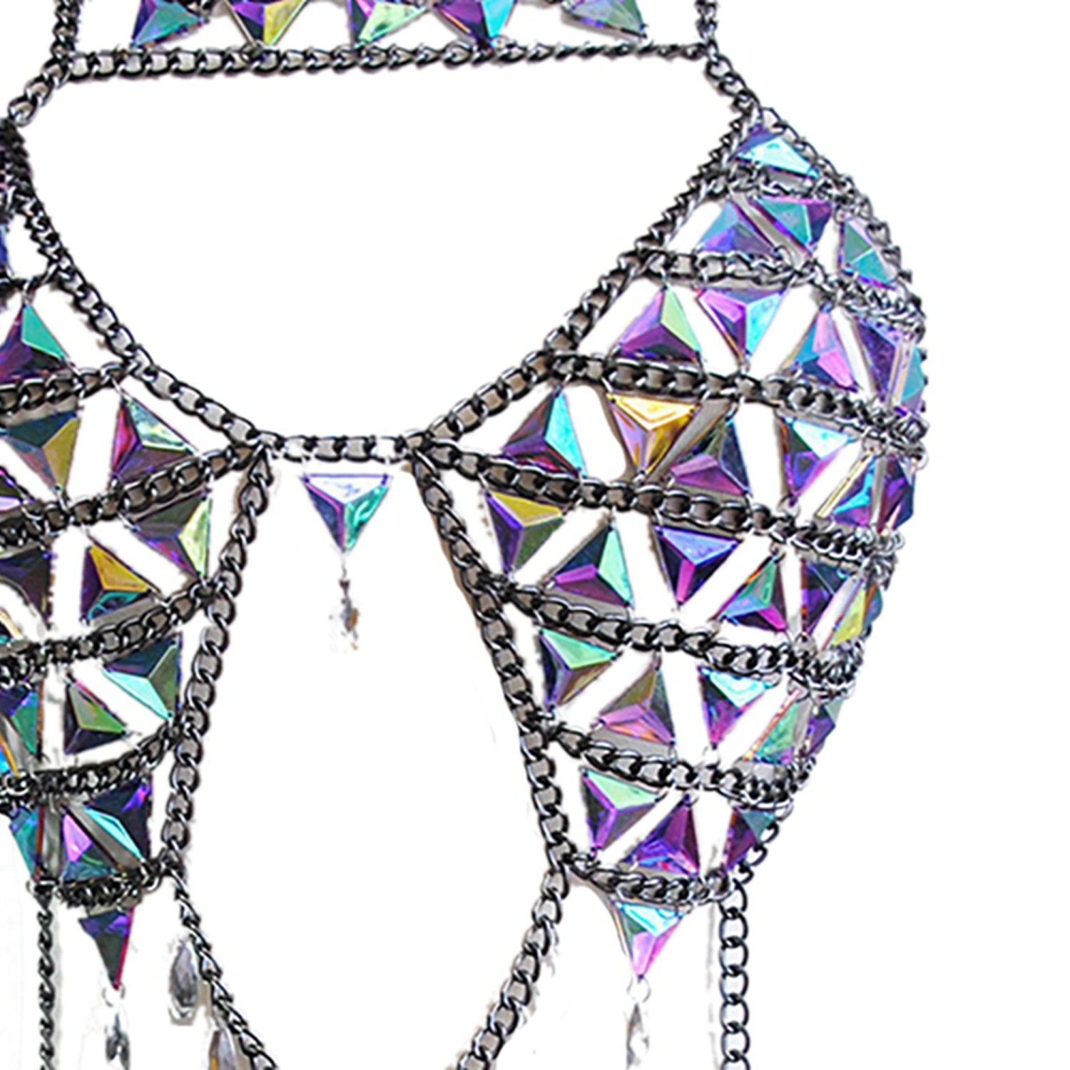 Women Halterneck Body Chain Cutout Shiny Rhinestone Chest Chain Bra