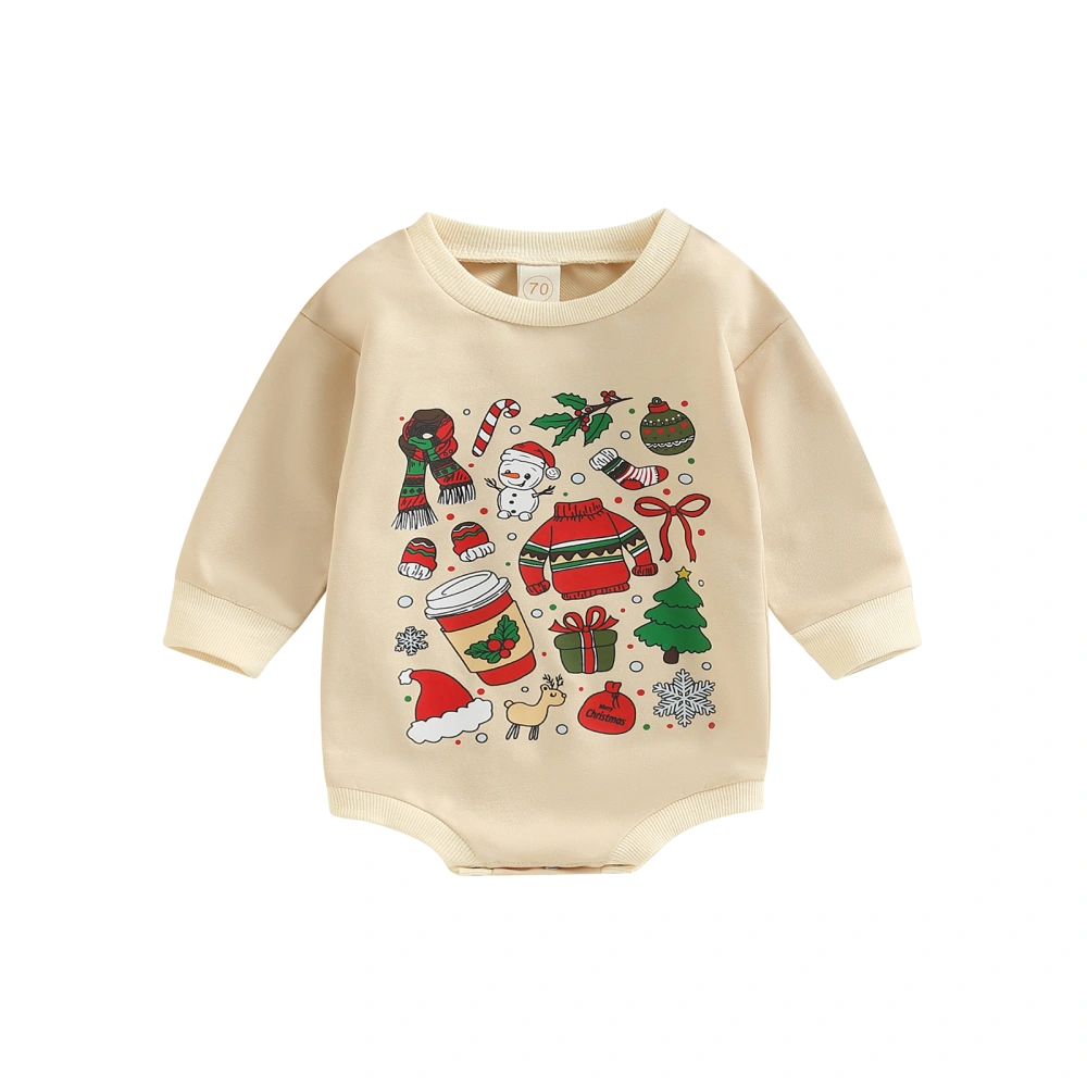 Baby Christmas Romper, Cute Cartoon Print Long Sleeve Bodysuit