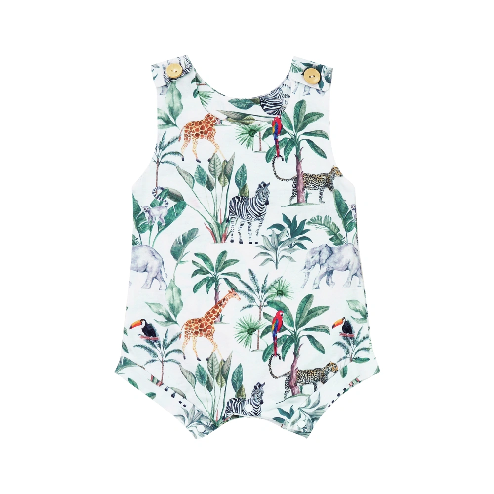 Baby Romper, Sleeveless Crew Neck Animals Print Summer Bodysuit