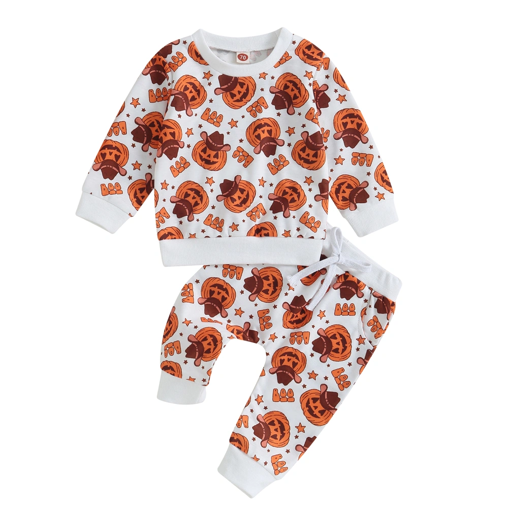 Infant Baby Halloween 2Pcs Outfit Pumpkin Print Long Sleeve Tops Pants