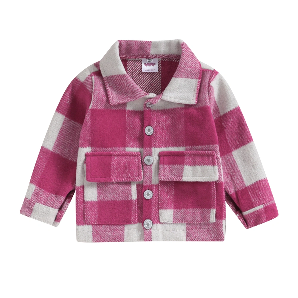 Girls Jacket, Long Sleeve Turn-down Collar Button Closure Plaid Jacket