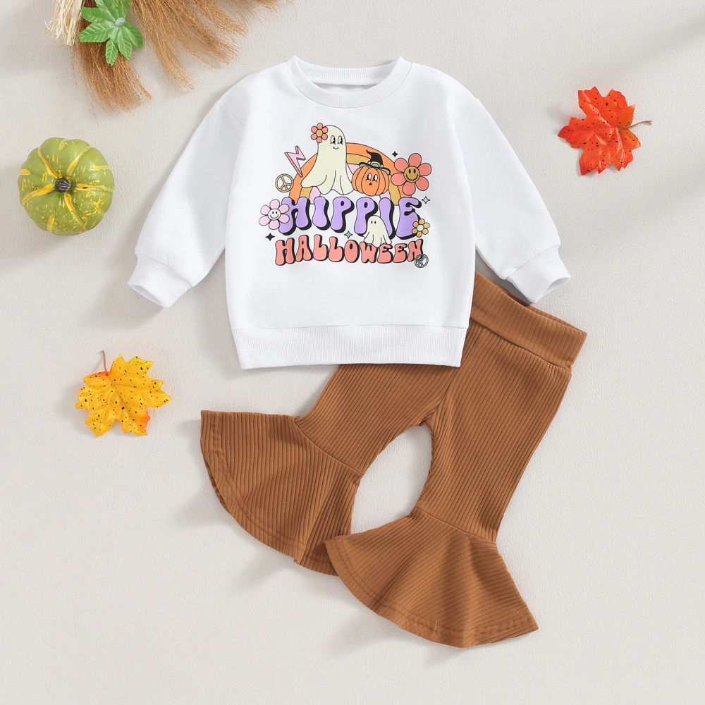 Girls Pants Set Letters Print Long Sleeve Sweatshirt with Flare Pants