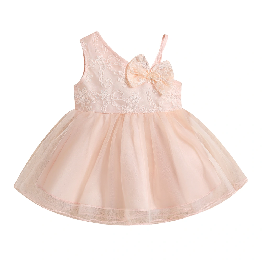 Baby Girls Princess Dress One Shoulder Sleeveless Bow Front Lace Dress